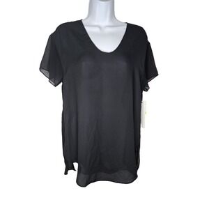 Calvin Klein Jeans Sheer Chiffon Top Black Short Sleeve NWT Women's Size M